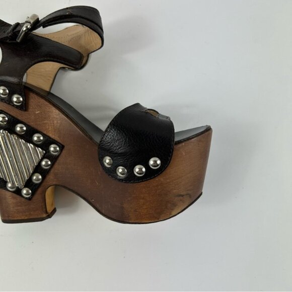 Rare Roberto Cavalli Brown Leather Embellished Buckle Detail Wedge - Picture 6 of 15